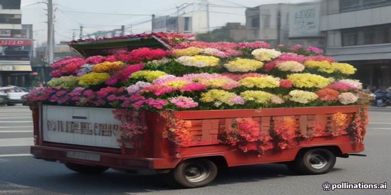 배송을 기다리는 화환 차량