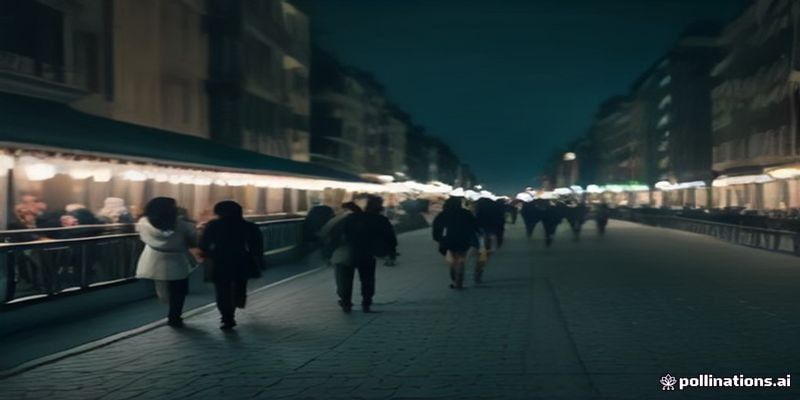 해안 산책로를 따라 걷는 사람들과 야경